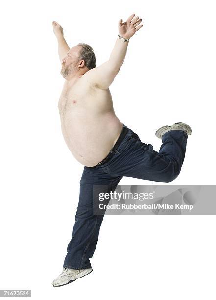 close-up of a mature man with his arms outstretched - fat man beard stock pictures, royalty-free photos & images