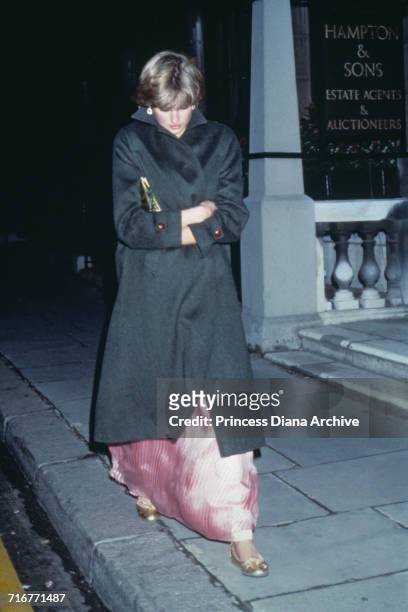 Lady Diana Spencer leaves the Ritz Hotel in London after attending Princess Margaret's 50th birthday party, November 1980. Spencer had only recently...