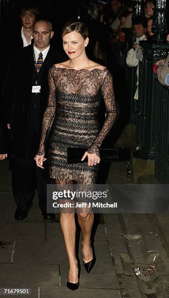 Actress Charlize Theron arrives at the Edinburgh International Film Festival 60th party at National Gallery August 19, 2006 in Edinburgh, United...