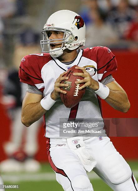 Matt Leinart of the Arizona Cardinals looks to throw a pass against the New England Patriots during their pre season game on August19, 2006 at...