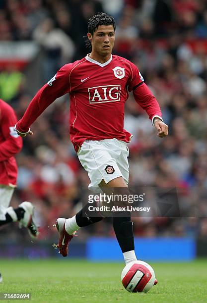 Cristiano Ronaldo of Manchester United in action during the Barclays Premiership match between Manchester United and Fulham at Old Trafford on August...