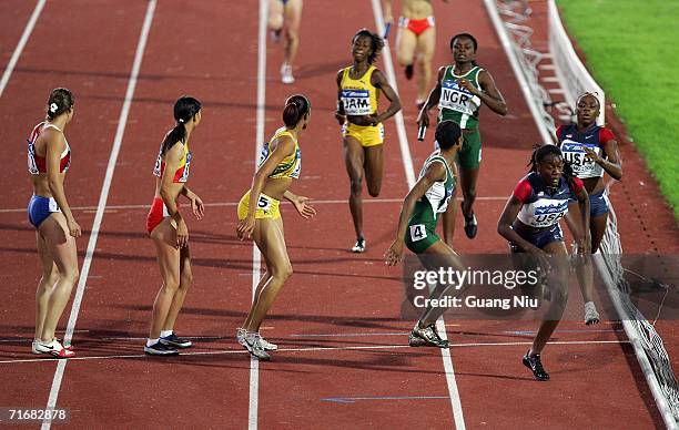 Players in actrion on their way to winning the women's 4x400 metres relay at the 11th World Junior Championships at Chaoyang Sports Centre on August...