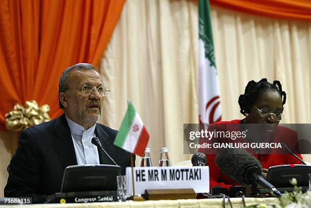 Pretoria, SOUTH AFRICA: Iranian Foreign Minister Manuchehr Motakki and South African foreign minister Nkosazana Dlamini Zuma give their remarks, 21...