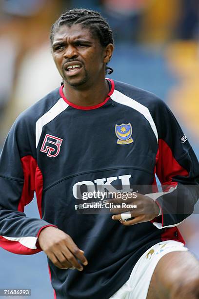 Nwaknwo Kanu of Portsmouth warms up prior to the Barclays Premiership match between Portsmouth and Blackburn Rovers at Fratton Park on August 19,...