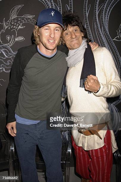 Actor Owen Wilson and musician Ronnie Wood attend the Rolling Stones after show party at Wood's home on August 20 in Kingston England.