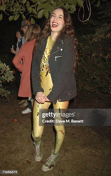 Model Elizabeth Jagger, wearing one of mum's old outfits, attends the Rolling Stones after show party at Ronnie Wood's home on August 20 in Kingston...