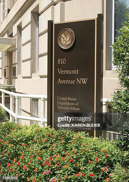 Washington, UNITED STATES: A sign at the United States Department of Veterans Affairs building is shown 15 August, 2006 in Washington,DC. The US...