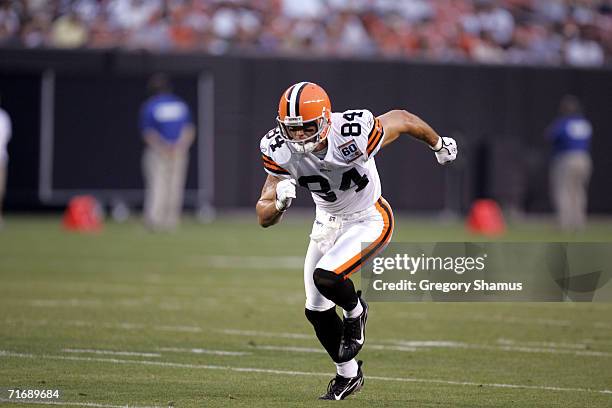 Wide receiver Joe Jurevicius of the Cleveland Browns runs on the field during the preseason game against the Detroit Lions at Cleveland Browns...