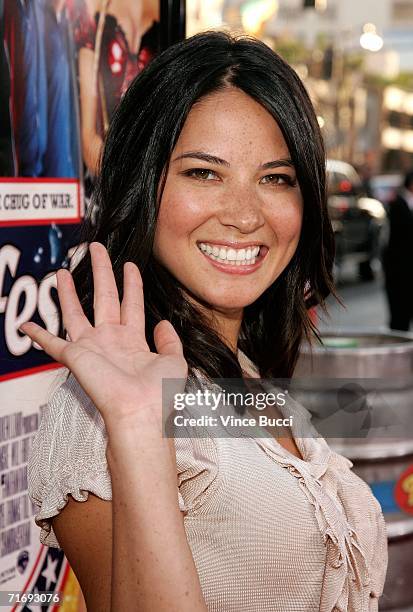 Actress Olivia Munn arrives at the Warner Brothers premiere of "Beerfest" at the Grauman's Chinese Theatre on August 21, 2006 in Hollywood,...