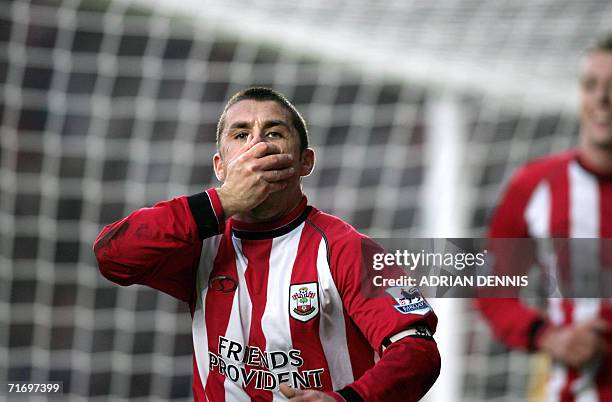 Southampton, UNITED KINGDOM: A file photo taken 11 December 2004 shows Southampton's Kevin Phillips reacting to scoring the opening goal against...