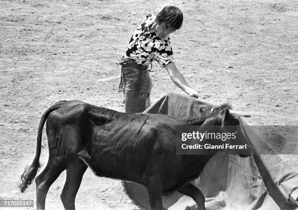 Spanish bullfighter Sebastián Palomo Martínez , known professionally as Palomo Linares, at a training session in Aranjuez, Madrid, Spain, 1972. .