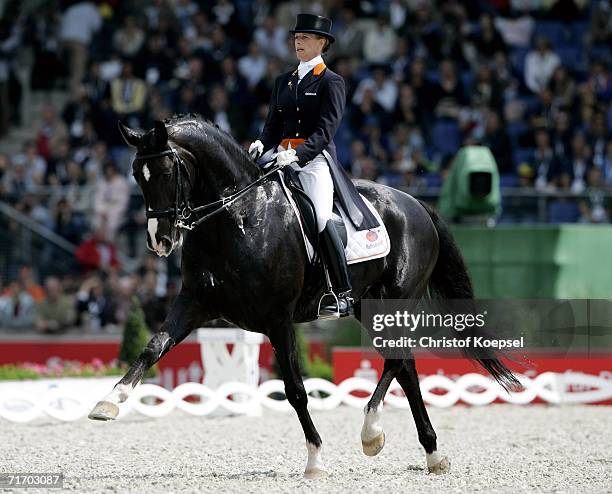 Anky van Grunsven of the Netherlands rides on Keltec Salinero during the second day of the Dressage Grand Prix and Team Final at the World Equestrian...