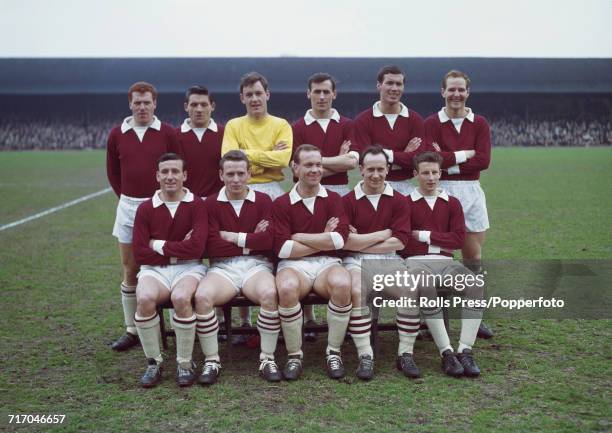 Scottish Division One team Heart of Midlothian FC 1963-64 squad members pictured together at Tynecastle Stadium prior to their match against Celtic...