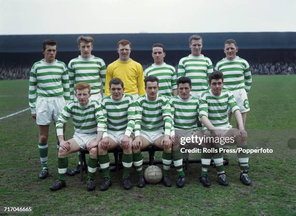 Scottish Division One team Celtic FC 1963-64 squad members pictured together at Tynecastle Stadium prior to their match against Heart of Midlothian...