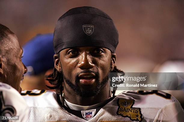 Wide receiver Donte' Stallworth of the New Orleans Saints watches the preseason game against the Dallas Cowboys on August 21, 2006 at Independence...