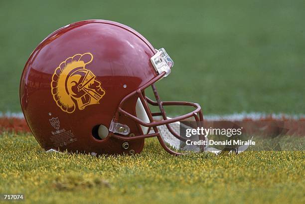 View of the USC Trojans helmet is taken durnig a game against the Arizona Wildcats at the Coliseum in Los Angeles, California. The Wildcats defeated...