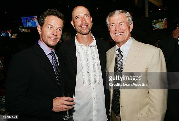 Actor Mark Wahlberg, director Ericson Core and coach Dick Vermeil attend the "Invincible" premiere after party at The ESPN Zone August 23, 2006 in...