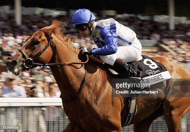 Kevin Darley and Reverence lead the field home to land The VC Bet Nunthorpe Stakes Race run at York Racecourse on August 24, 2006 in York, England.