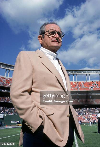 San Diego Chargers owner Alex Spanos looks on during a game against the Denver Broncos at Jack Murphy Stadium on November 29, 1987 in San Diego,...
