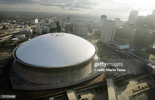 The repaired Louisiana Superdome and city skyline are seen August 25, 2006 in New Orleans, Louisiana. The first anniversary of Hurricane Katrina is...