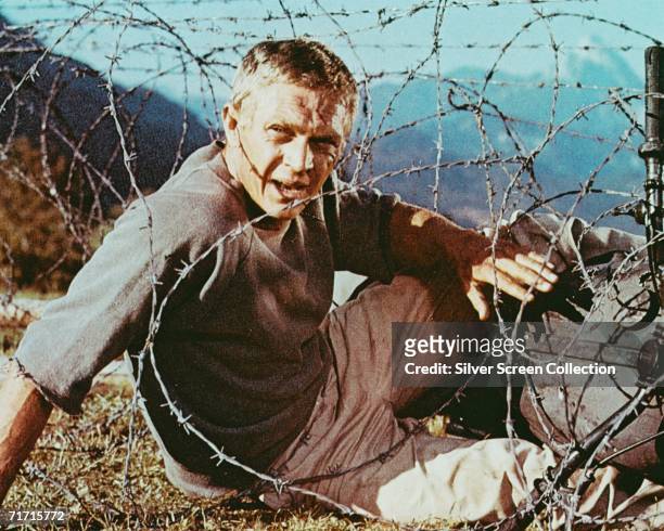 American actor Steve McQueen as Captain Virgil 'The Cooler King' Hilts in World War II drama 'The Great Escape', 1963.