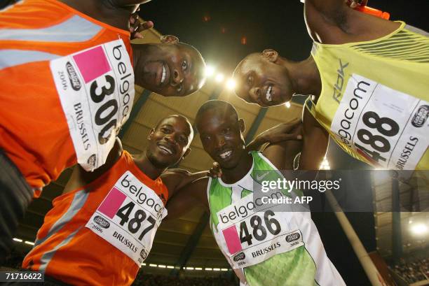 He Kenyan team of William Bungei, Joseph Mutua,Ismail Kombich and William Yiampoy celebrate a new world reccord for the 4x800m mens relay race in...