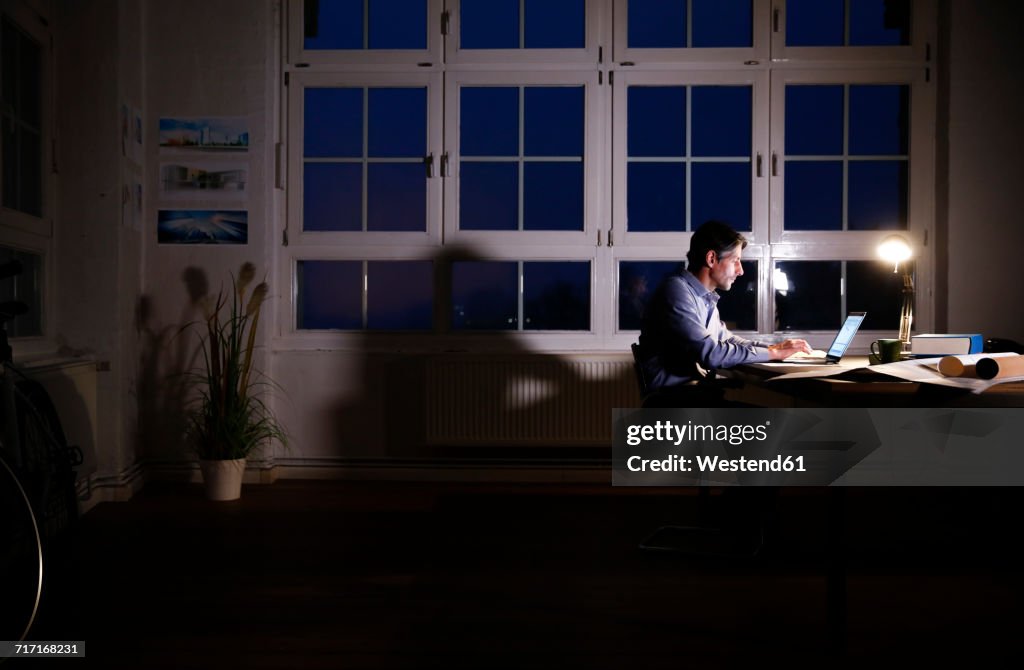 Man working late in office