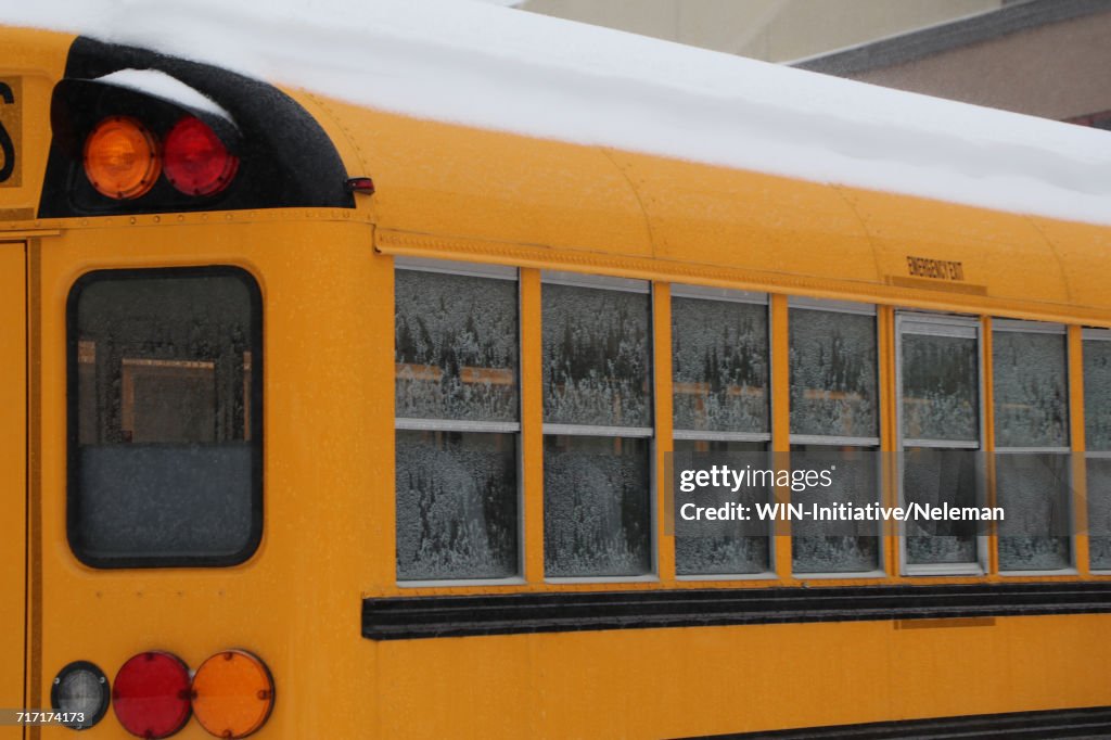 Rear View Of Frosted School Bus Window HighRes Stock Photo Getty Images