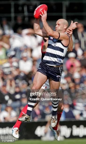 Paul Chapman of the Cats marks during the round 21 AFL match between the Geelong Cats and the Melbourne Demons at Skilled Stadium on August 26, 2006...