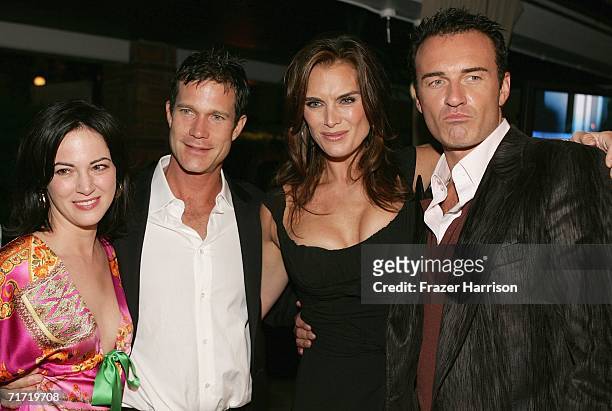 Actress Brooke Shields poses with Joanna Going, Dylan Walsh and Julian McMahon at the Season Four Premiere Screening Of "Nip/Tuck" after party held...