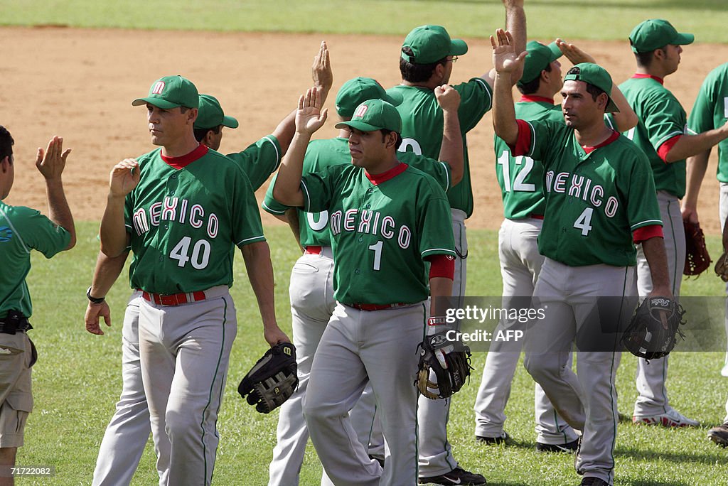 Mexico Baseball Roster Mexico's baseball team players greet each other at the end of their ...