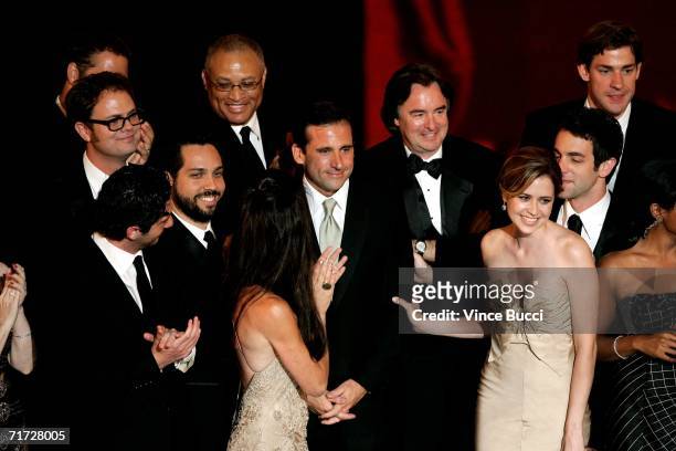 The cast of "The Office" accepts the award for Outstanding Comedy Series onstage at the 58th Annual Primetime Emmy Awards at the Shrine Auditorium on...