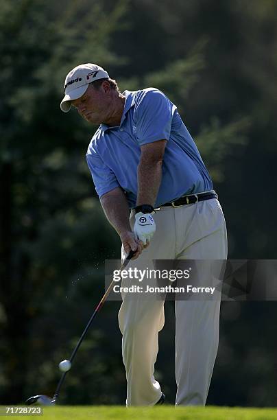 Lonnie Nielsen tees off on the 9th hole during the final round of the Champions Tour Jeld-Wen Tradition on August 27, 2006 at The Reserve Vineyard...