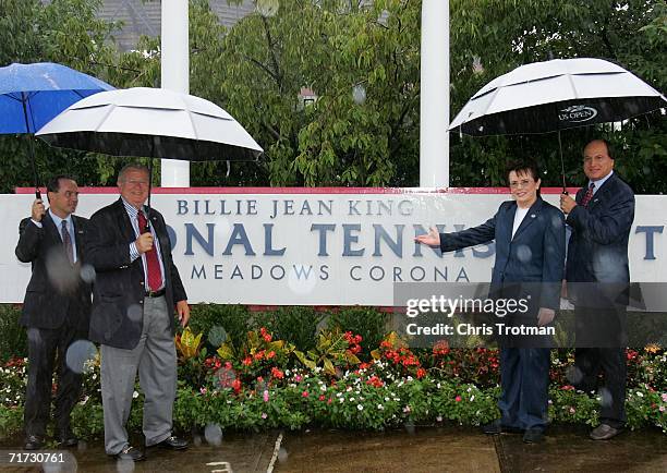 New York City Department of Parks and Recreation Commissioner Adrian Benepe, USTA President Franklin Johnson, Billie Jean King and Chief Excecutive...