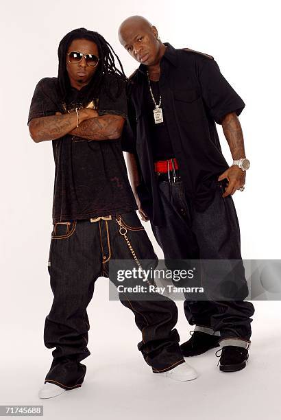 Recording artists Lil Wayne and Birdman pose for photos at Michaelson Studio August 29, 2006 in New York City.