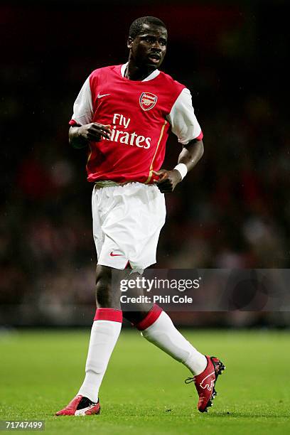 Emmanuel Eboue of Arsenal looks on during the UEFA Champions League Qualification Third qualifying round, second leg match between Arsenal and Dinamo...