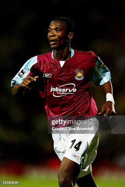 John Pantsil of West Ham in action during the Barclays Premiership match between Watford and West Ham United at Vicarage Road on August 22, 2006 in...