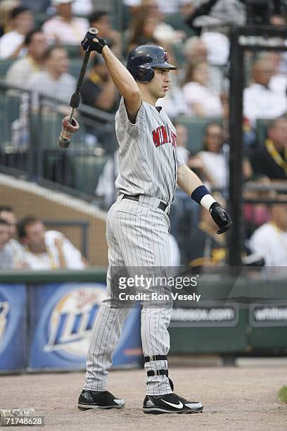 Joe Mauer of the Minnesota Twins waits in the on deck circle during the game against the Chicago White Sox at U.S. Cellular Field in Chicago,...