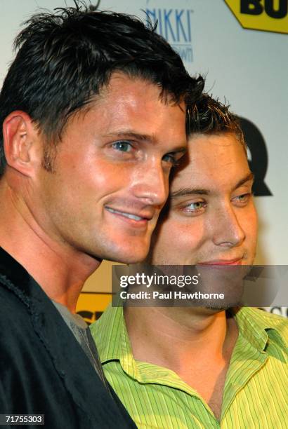 Singer Lance Bass and guest Riechen Lehmkuhl attend Timbaland Celebrates MTV VMAs With Celebrity Bash at Nikki Midtown on August 30, 2006 in New York...