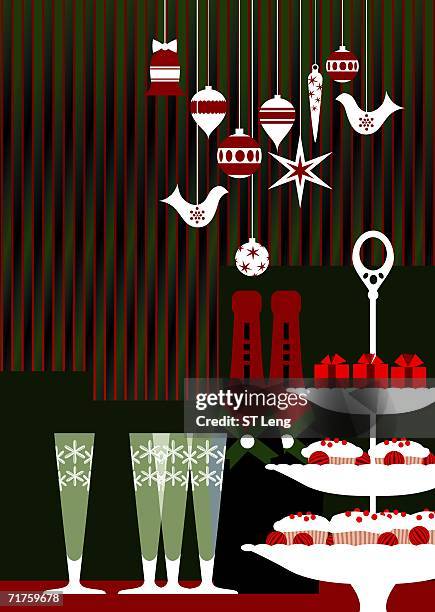 close-up of a cake stand with champagne on the table - empty cake stand stock illustrations