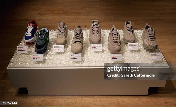 Limited edition Air Max series trainers designed and signed by rapper Eminem go on display at NikeTown London's Festival of Air at Nike Town on...