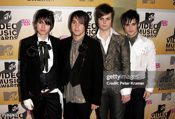 Musicians Ryan Ross, Jon Walker, Spencer Smith, and Brendon Urie of Panic! at the Disco attend the 2006 MTV Video Music Awards at Radio City Music...