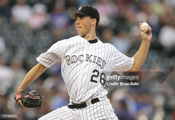 Jeff Francis of the Colorado Rockies throws against the New York Mets in the first inning on August 31, 2006 at Coors Field in Denver, Colorado. The...