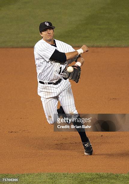 Shortstop Troy Tulowitzki of the Colorado Rockies throws to first base for an out against the New York Mets in the seventh inning on August 31, 2006...