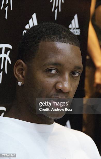 Player Tracy McGrady of the Houston Rockets attends the launch of new adidas shop in Tsim Tsa Tsui on August 31, 2006. In Hong Kong, China.