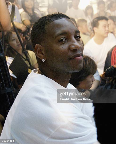 Player Tracy McGrady of the Houston Rockets attends the launch of new adidas shop in Tsim Tsa Tsui on August 31, 2006. In Hong Kong, China.