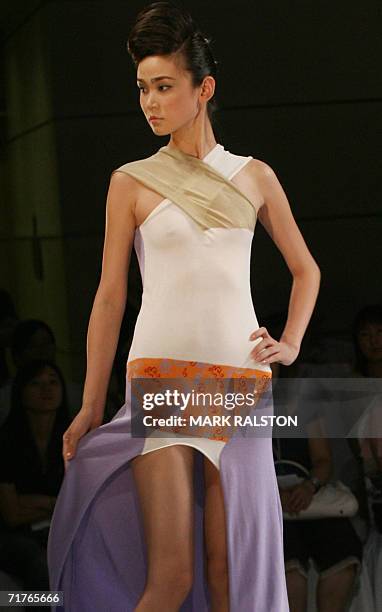 Model wears knitwear designed by local Chinese designers for the German fashion label Stoll at a fashion show in Shanghai 01 September 2006. Chinese...