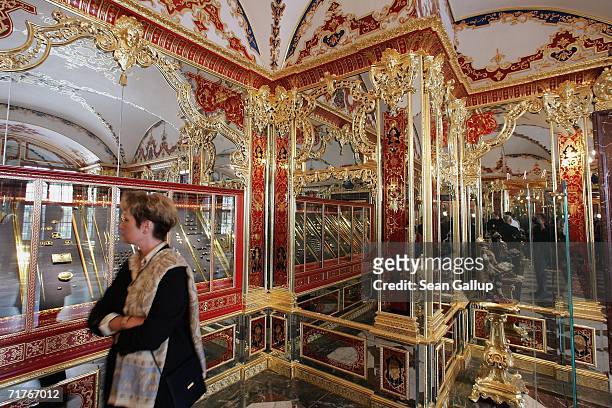 Visitors tour exhibits at the Gruenes Gewoelbe Museum on the day of the museum's reopening September 1, 2006 in Dresden, Germany. The Gruenes...
