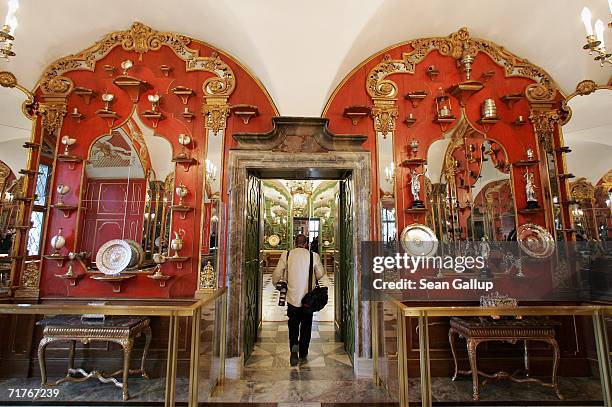 Visitors tour exhibits at the Gruenes Gewoelbe Museum on the day of the museum's reopening September 1, 2006 in Dresden, Germany. The Gruenes...