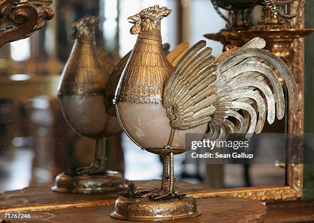 Figurine made from a shell stands among exhibits at the Gruenes Gewoelbe Museum on the day of the museum's reopening September 1, 2006 in Dresden,...